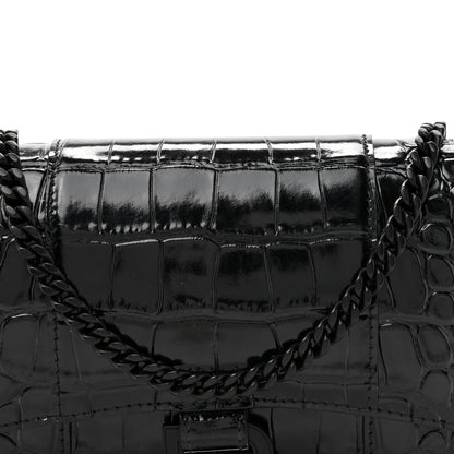 Balenciaga Shiny Calfskin Monochrome Crocodile Embossed Hourglass Chain Bag Black 14 of 23