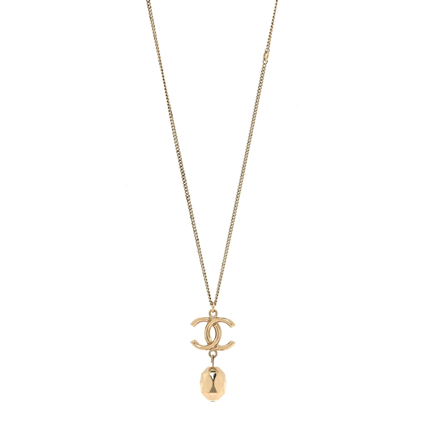 Chanel Metal Bead CC Drop CC Pendant Necklace Gold 1 of 4