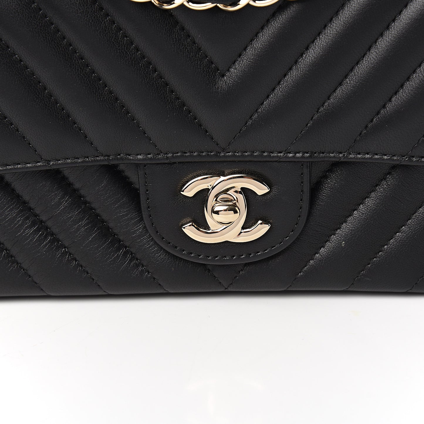 Lambskin Chevron Quilted Mini Rectangular Flap Black