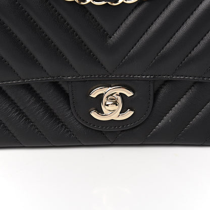 Chanel Lambskin Chevron Quilted Mini Rectangular Flap Black 9 of 10