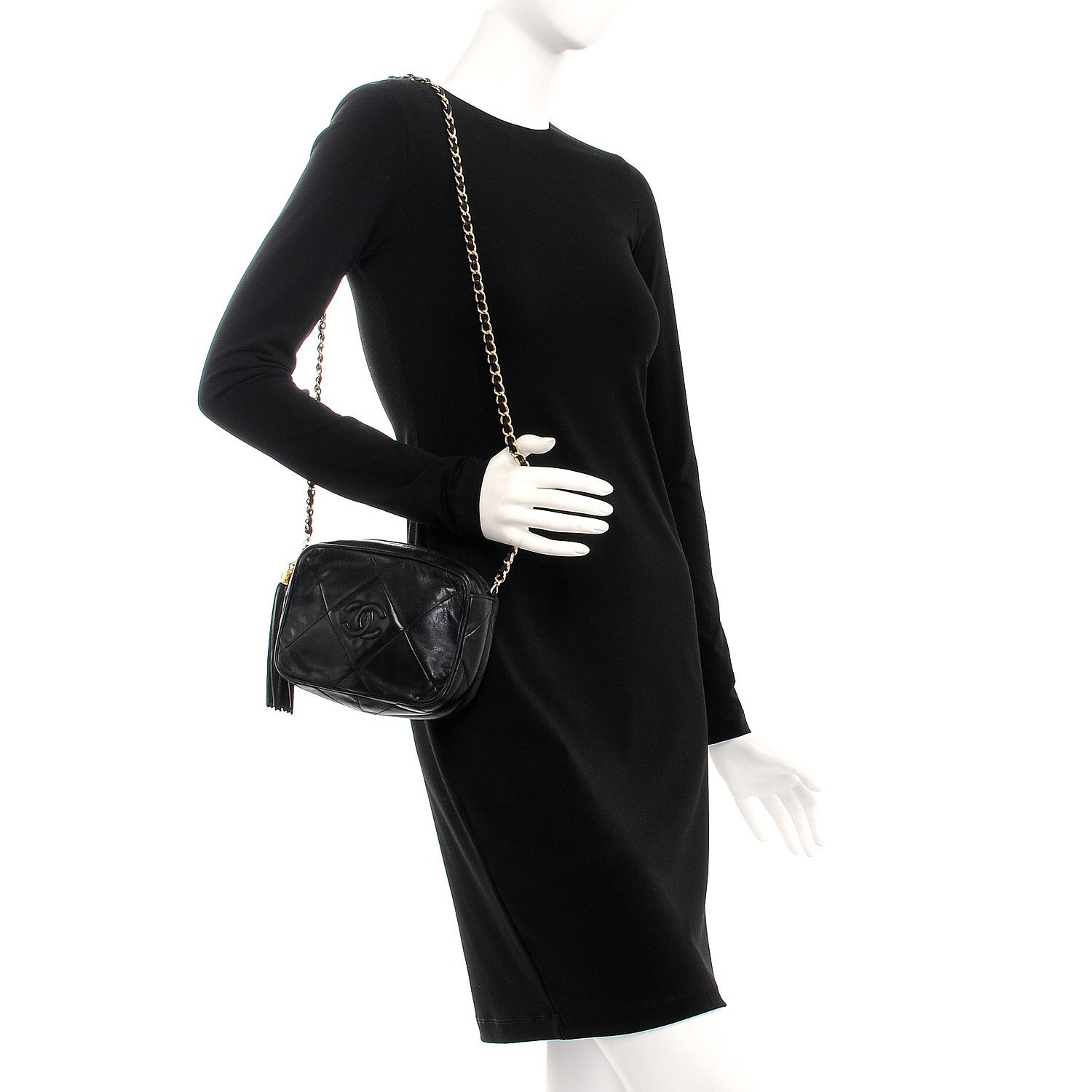 Chanel Lambskin Quilted Tassel Camera Case Black 2 of 15