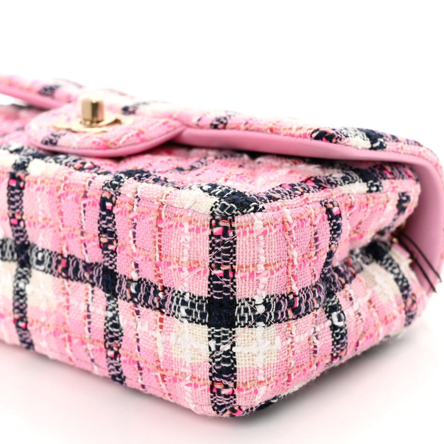 Metallic Tweed Quilted Mini Rectangular Flap Pink Navy White
