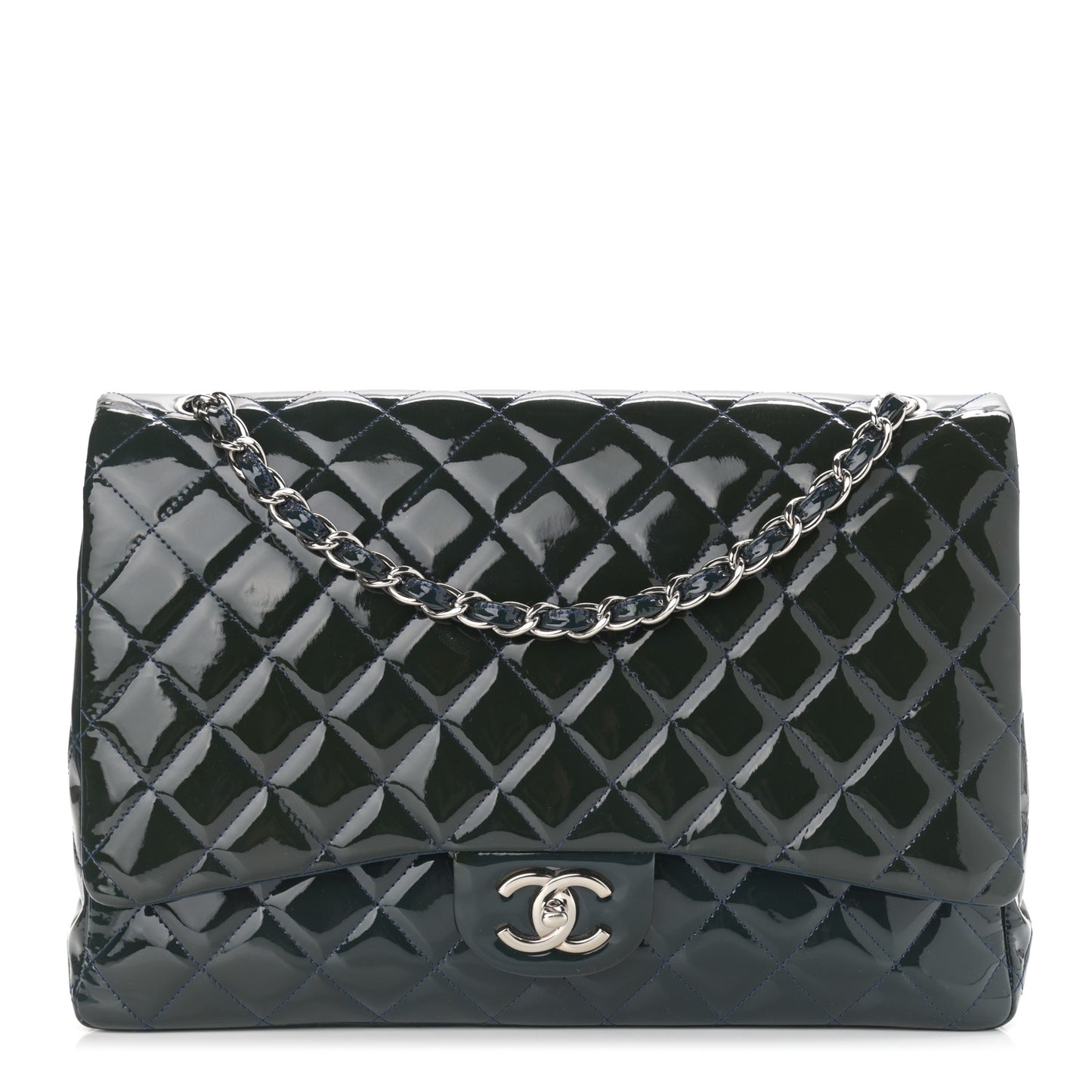 Patent Quilted Maxi Double Flap Blue