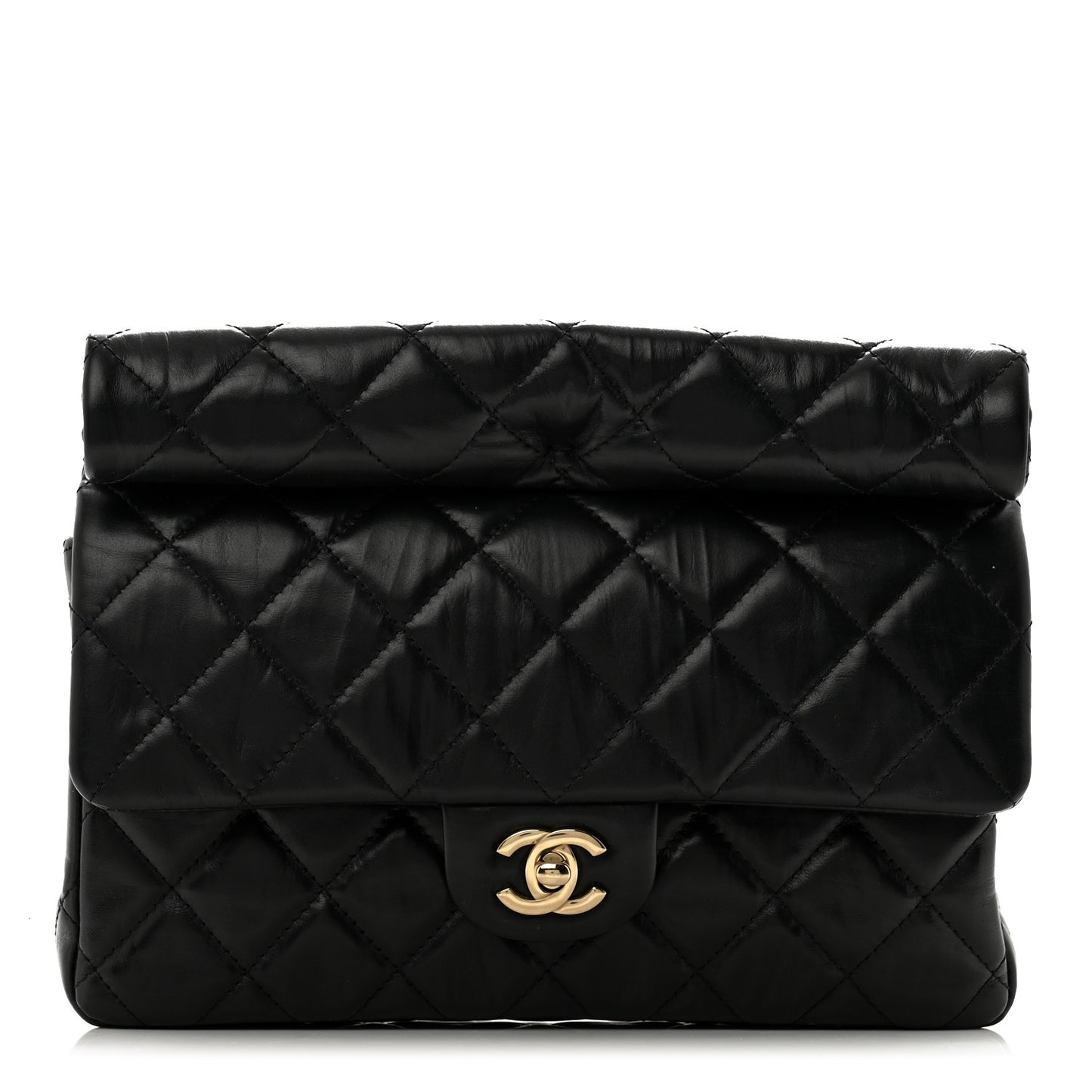 Crumpled Calfskin Quilted Clutch Black