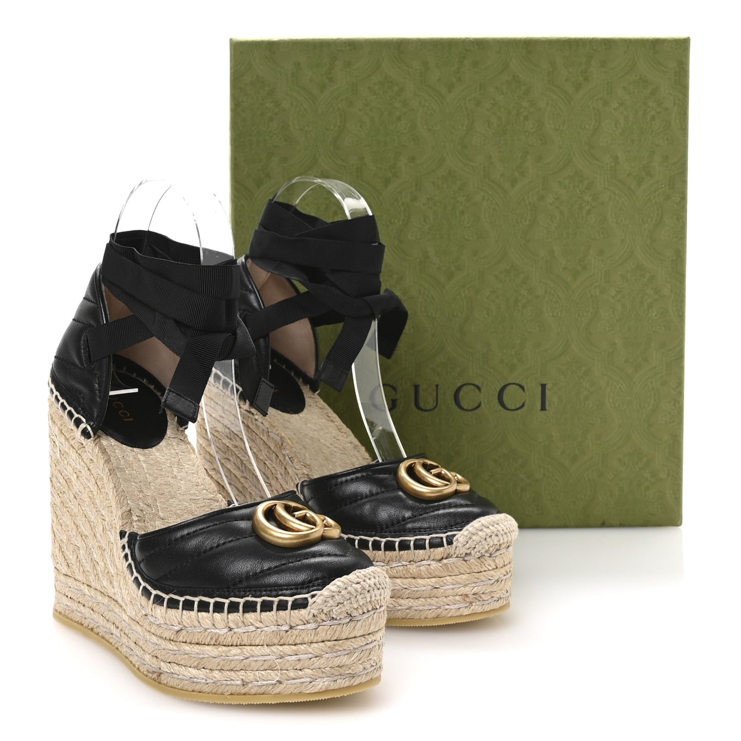 Nappa Matelasse GG Marmont Ankle Wrap Platform 35/120mm Espadrille Wedges 35 Black