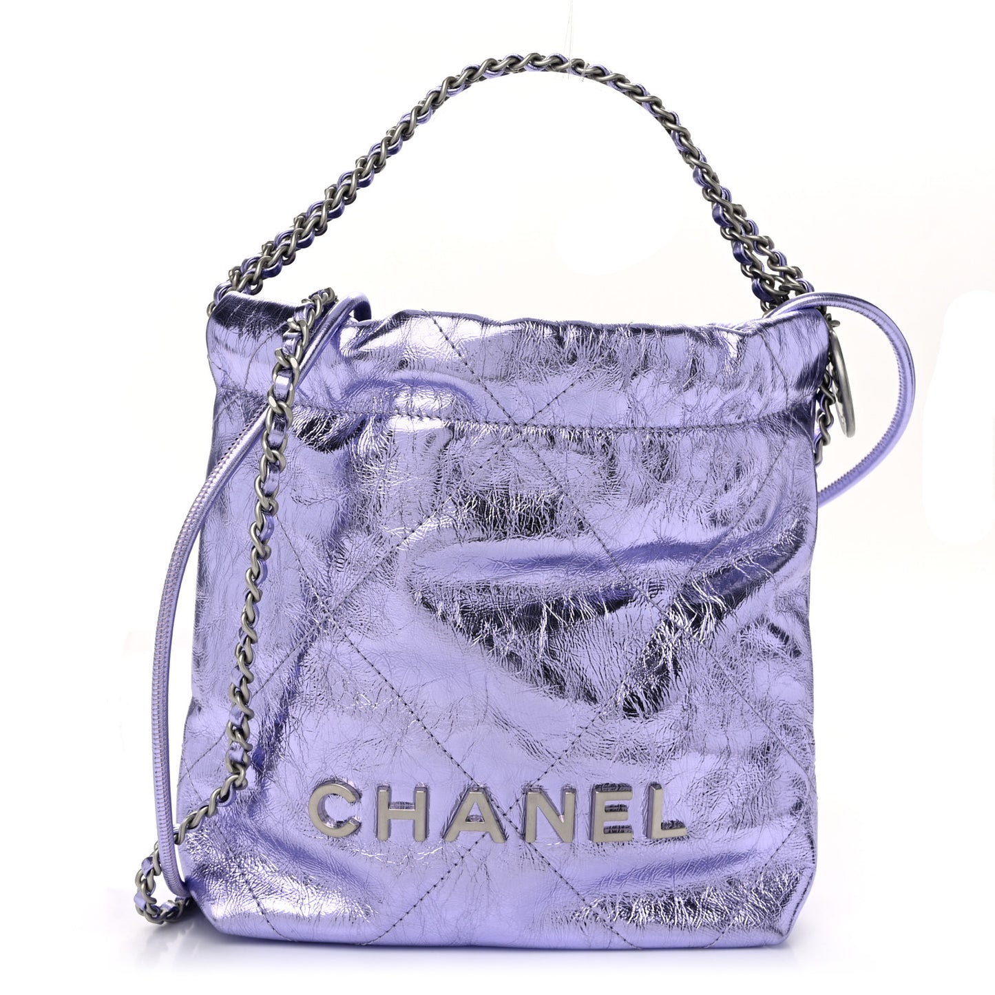 Metallic Calfskin Quilted Mini Chanel 22 Lilac