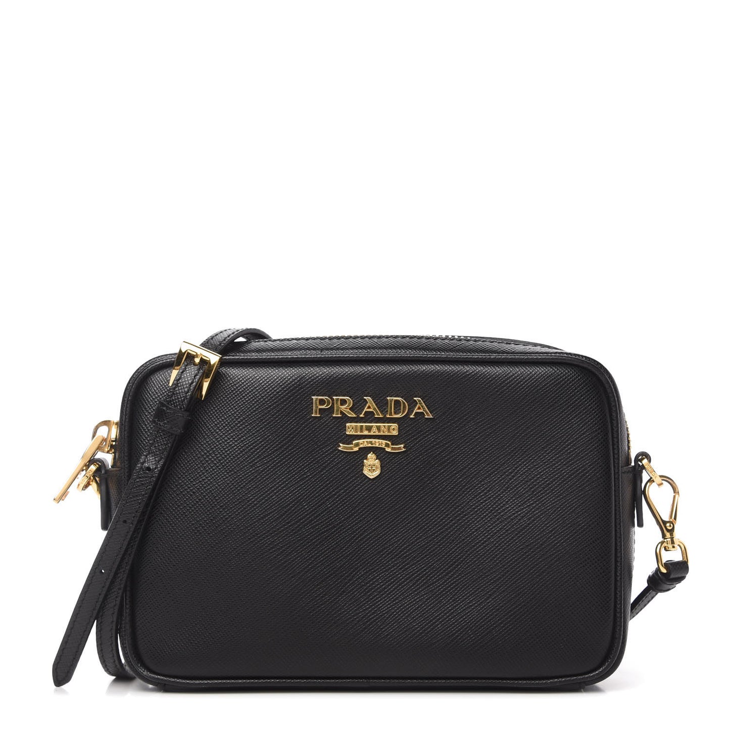 Saffiano Lux Small Camera Crossbody Bag Black