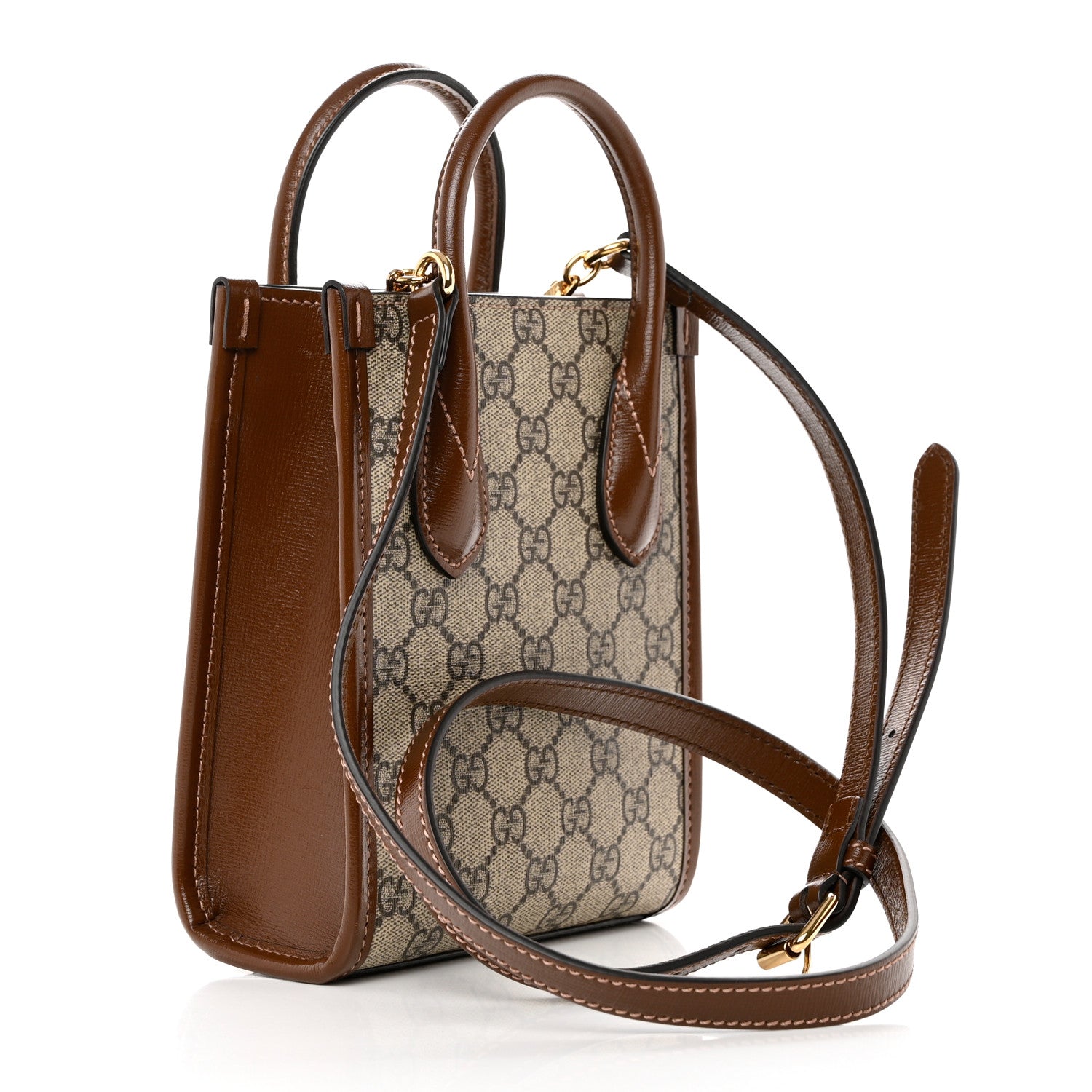 Gucci GG Supreme Monogram Azalea Calfskin Mini Retro Interlocking G Tote Bag Beige Ebony Brown Sugar 3 of 8