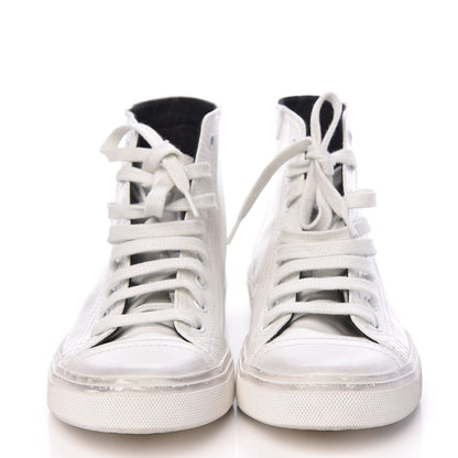 Saint Laurent Distressed Calfskin Bedford Logo-Appliqued Hightop Sneakers 38 White 2 of 12
