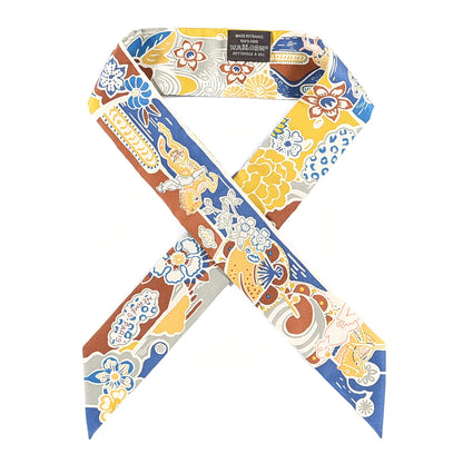 Hermes Silk Bingata Twilly Moutarde Bleu Brun 1 of 4