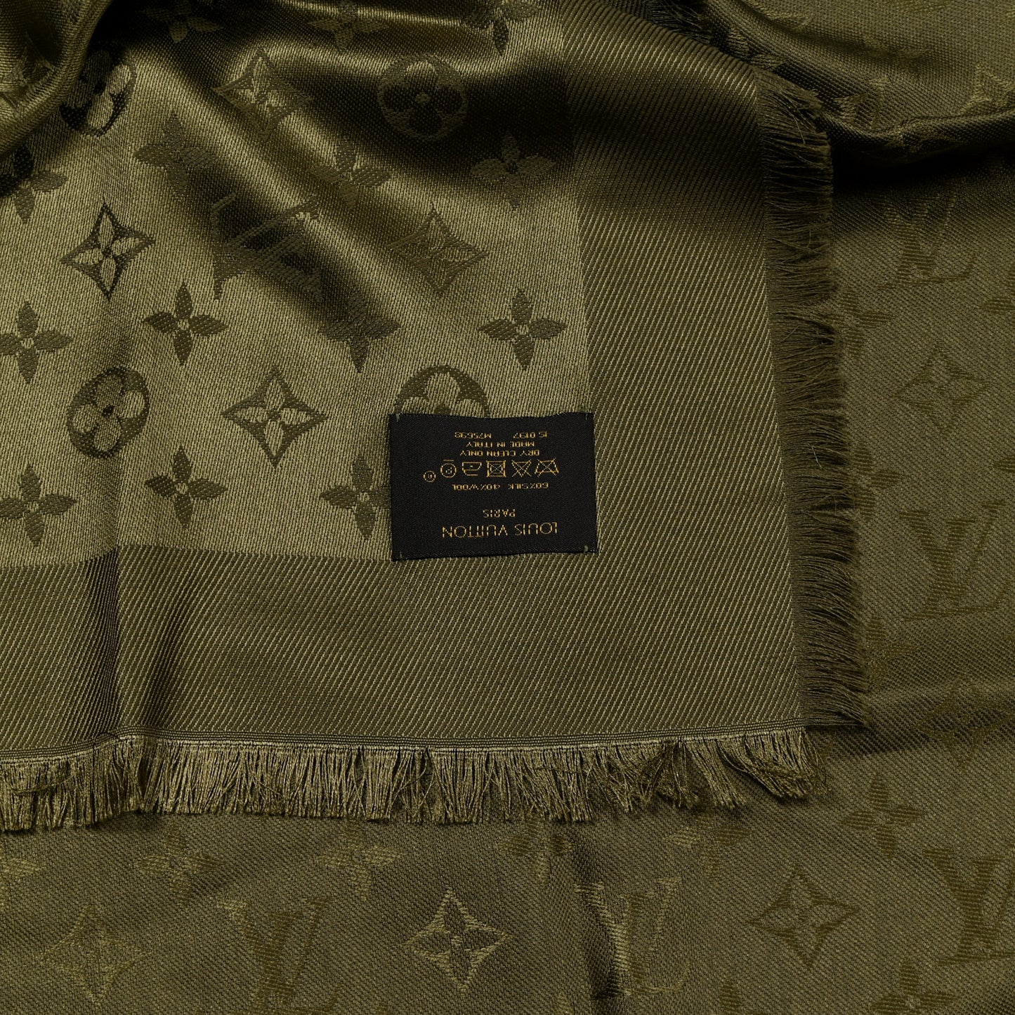 Silk Wool Monogram Shawl Kaki