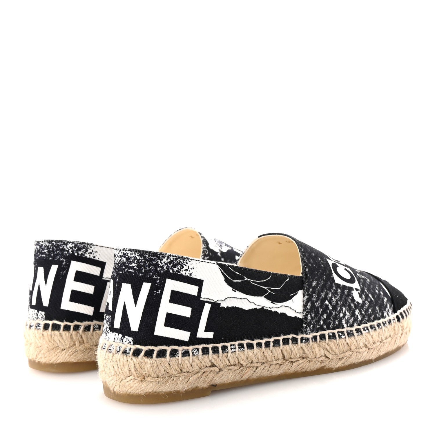 Chanel Printed Canvas Grosgrain 31 Rue Cambon Espadrilles 38 Black White 5 of 11