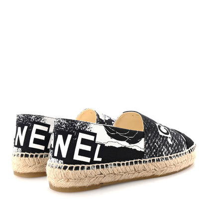 Chanel Printed Canvas Grosgrain 31 Rue Cambon Espadrilles 38 Black White 5 of 11