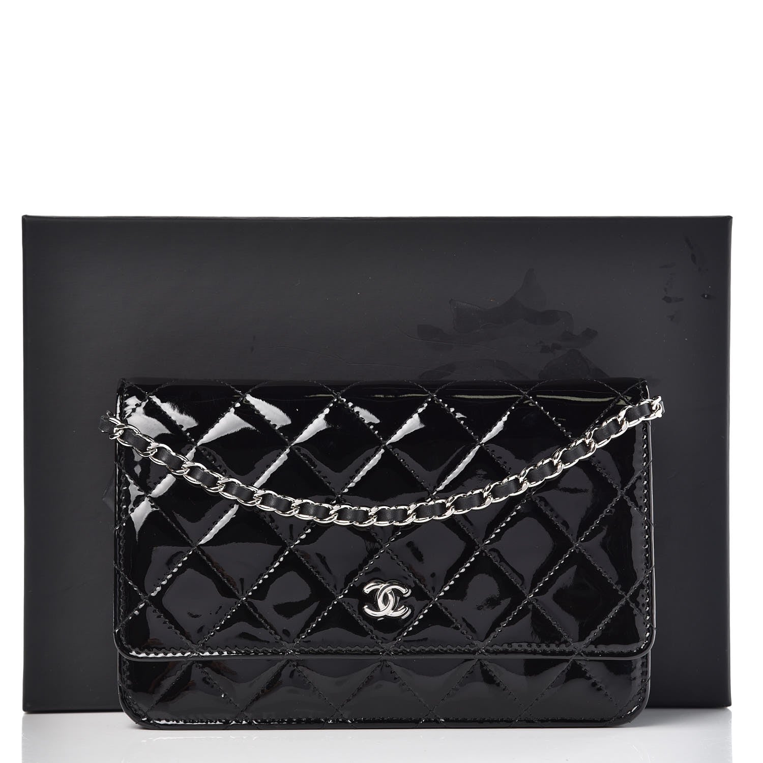 Chanel Patent Quilted Wallet On Chain WOC Black 10 of 10