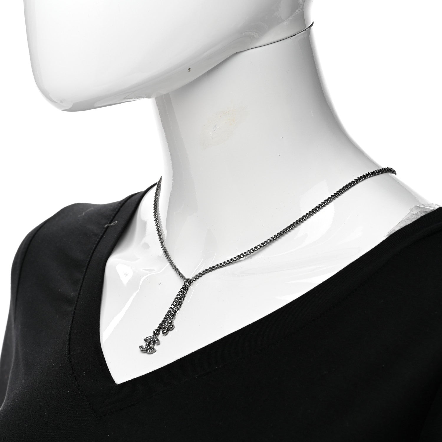 Chanel Ruthenium Crystal Flower CC Lariat Necklace 2 of 6