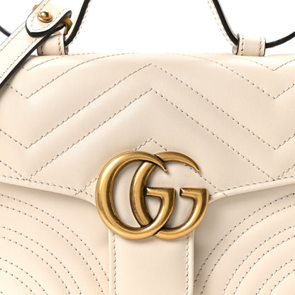 Gucci Calfskin Matelasse Mini GG Marmont Top Handle Shoulder Bag White 6 of 9