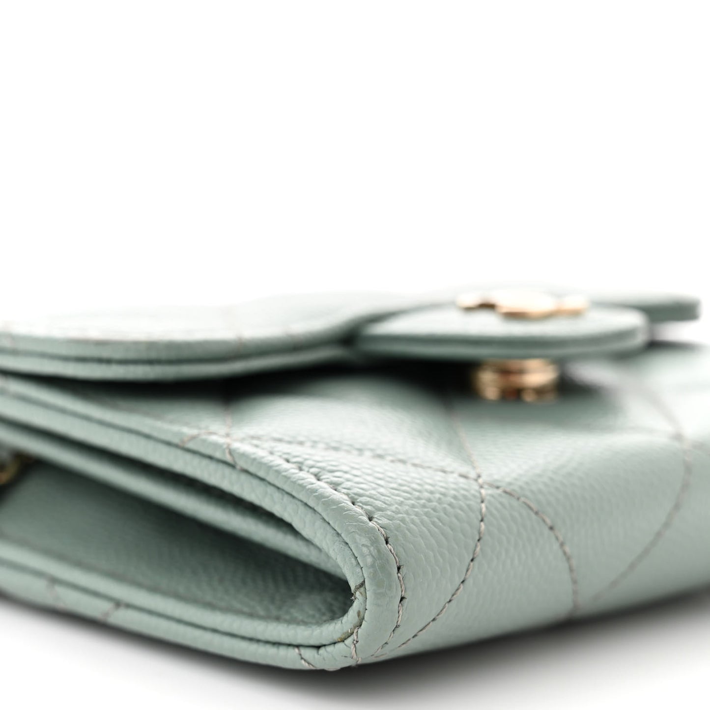 Caviar Quilted Flap Card Holder On Chain Light Green