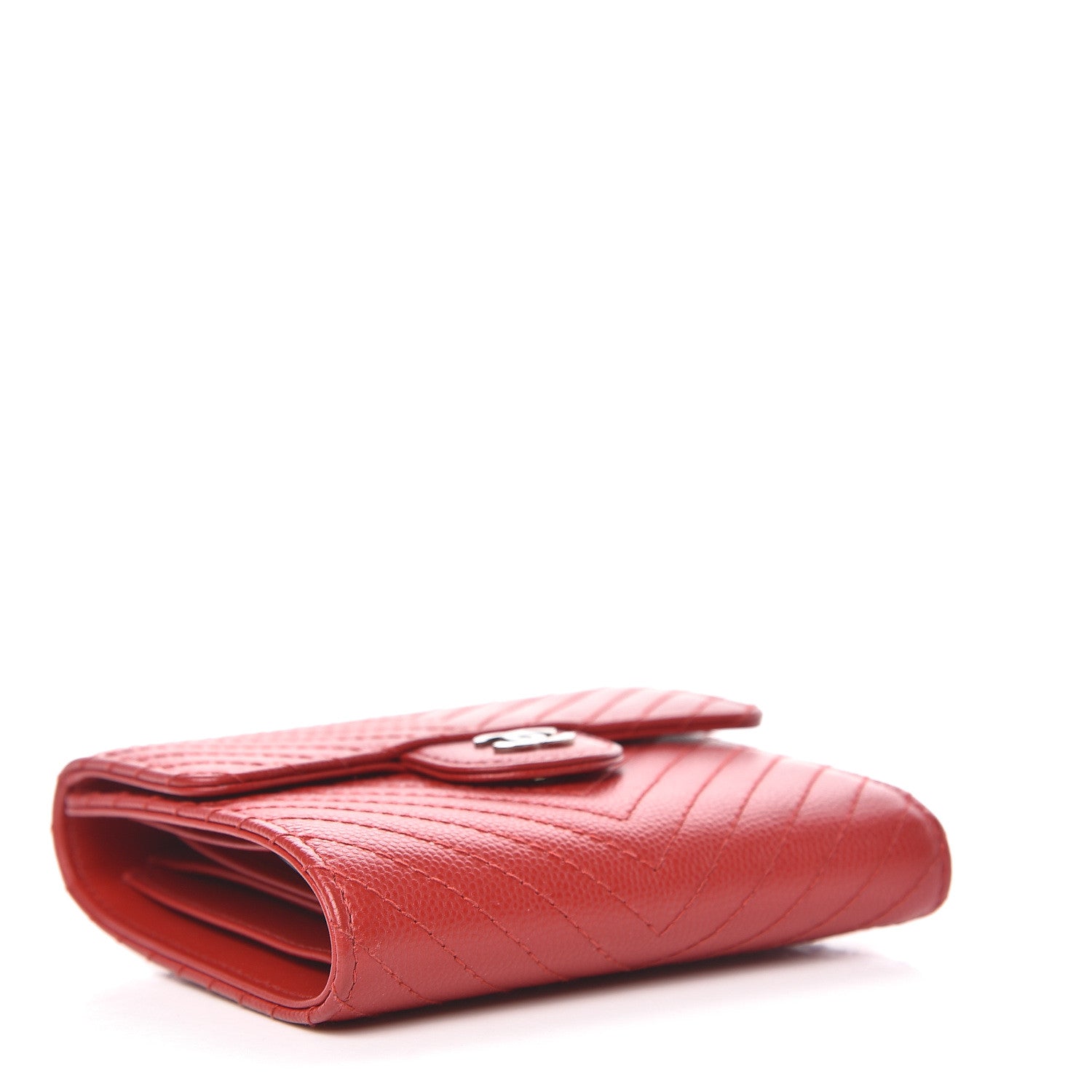 Chanel Caviar Chevron Quilted Compact Flap Wallet Dark Red 4 of 10