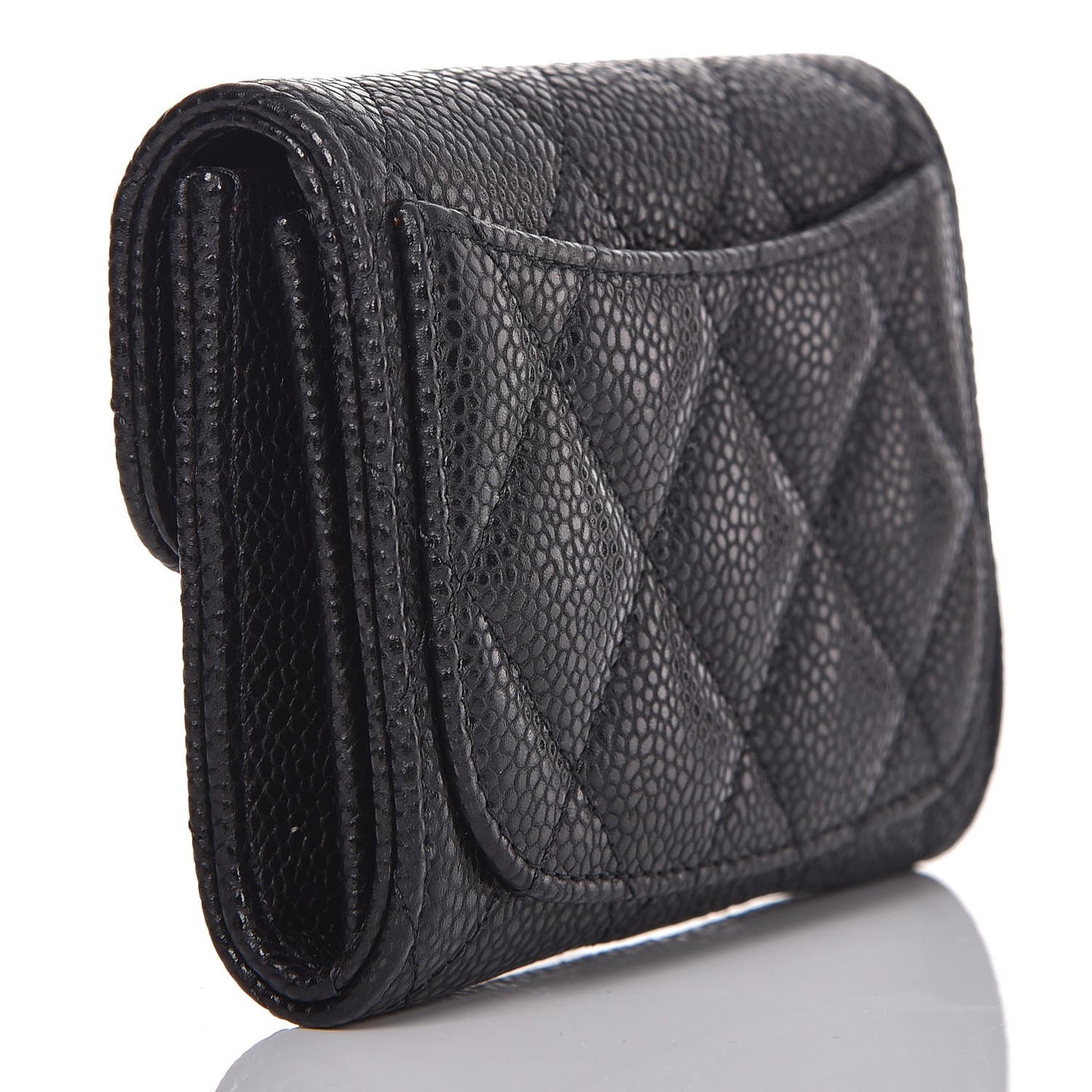 Caviar Quilted Flap Card Holder Wallet Black