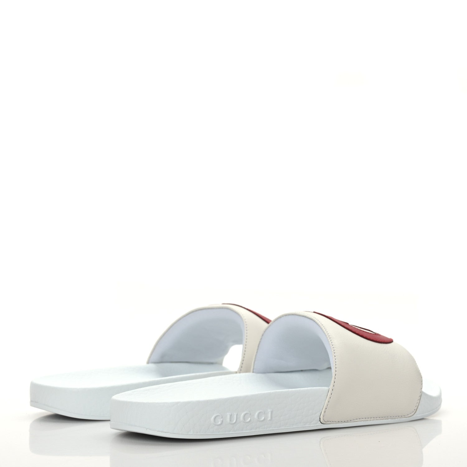 Gucci Nappa Miro Soft Calfskin Womens Interlocking G Slide Sandals 38 Great White Hibiscus Red 4 of 6