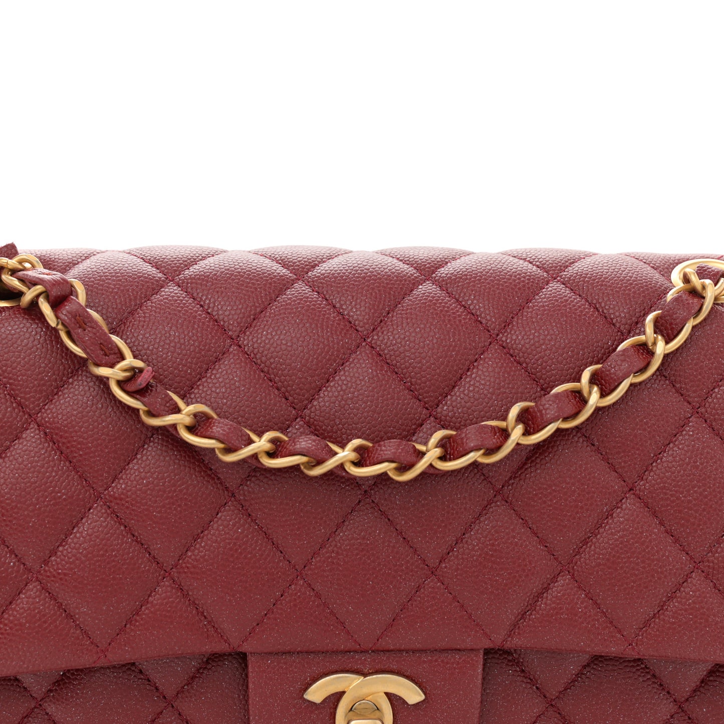 Iridescent Caviar Quilted Medium Double Flap Red