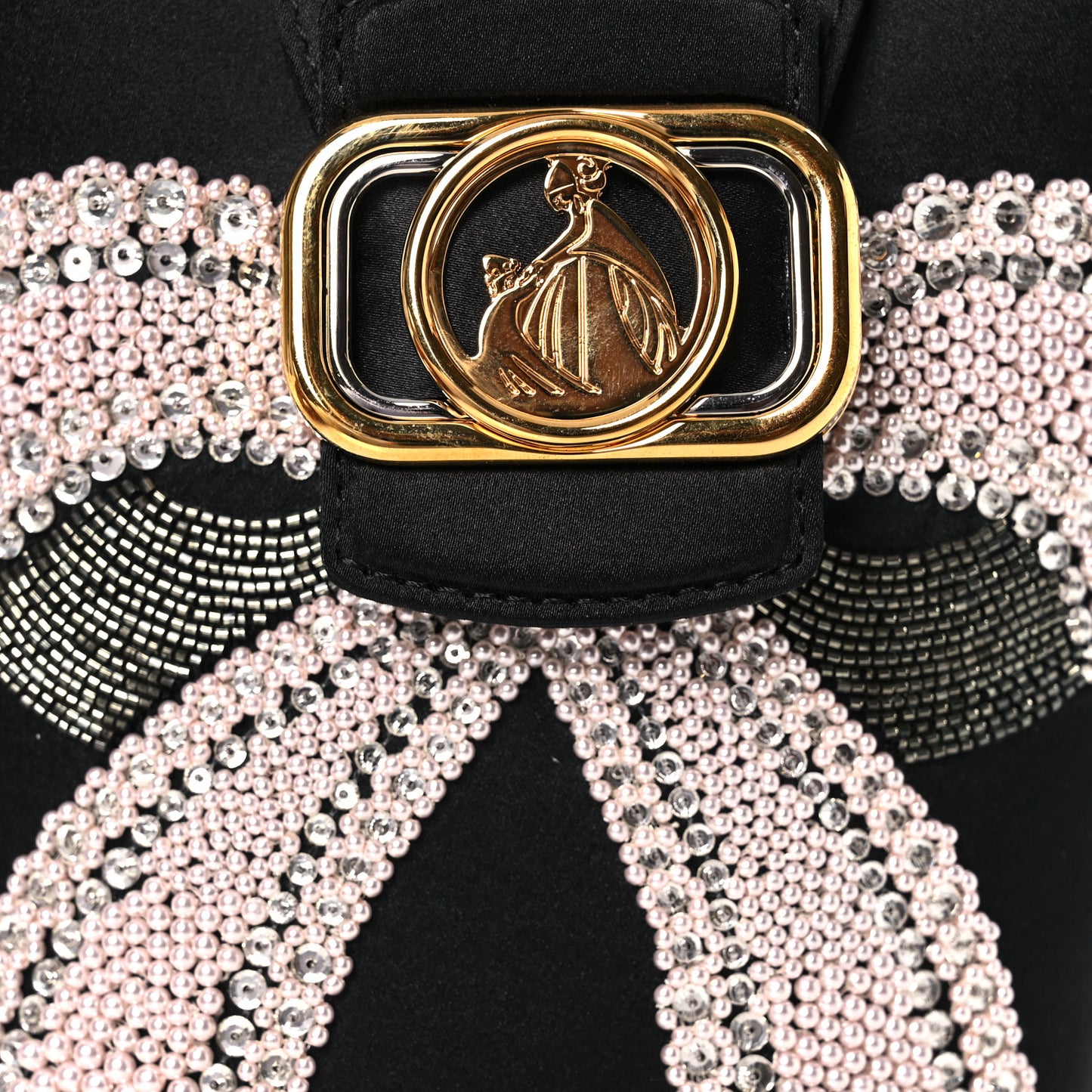 Satin Sequin Small Swan Bucket Bag  Black