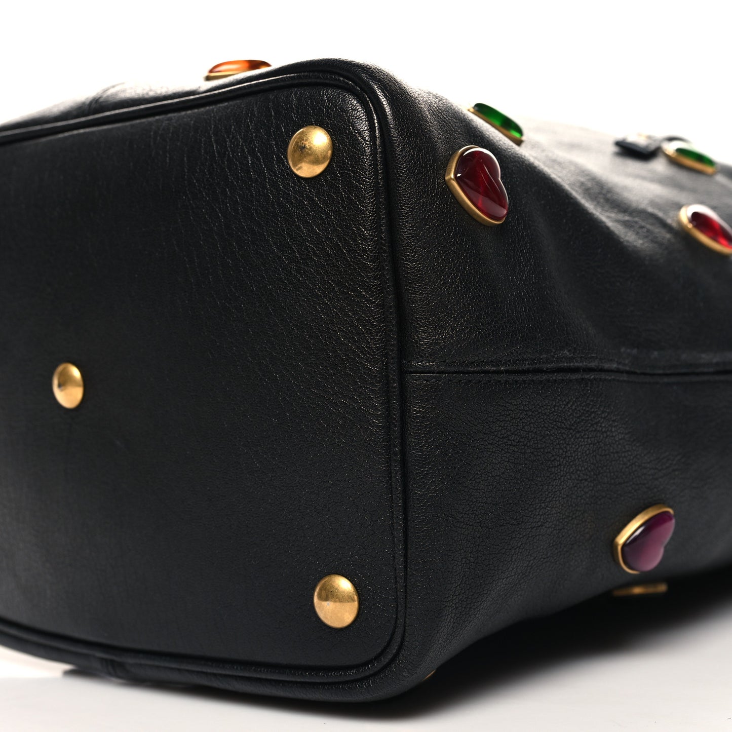 Lambskin Medium Heart Studded Riva Drawstring Bag Black