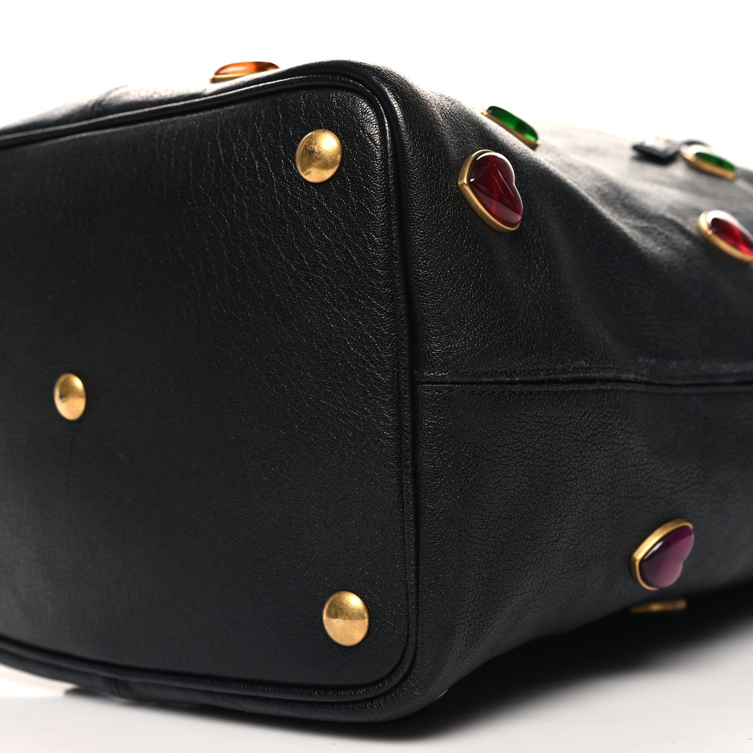 Saint Laurent Lambskin Medium Heart Studded Riva Drawstring Bag Black 10 of 11