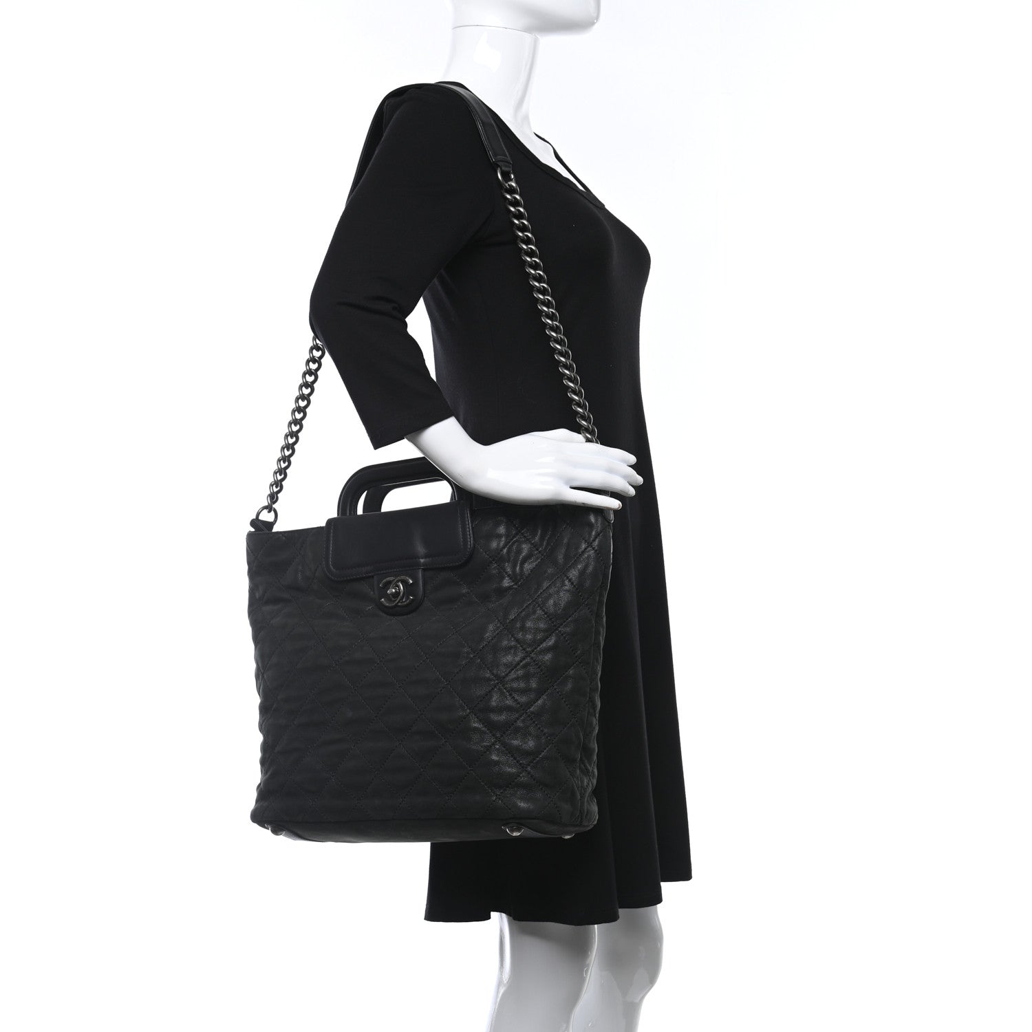 Chanel Iridescent Calfskin Quilted In The Mix Shopping Tote Black 2 of 9