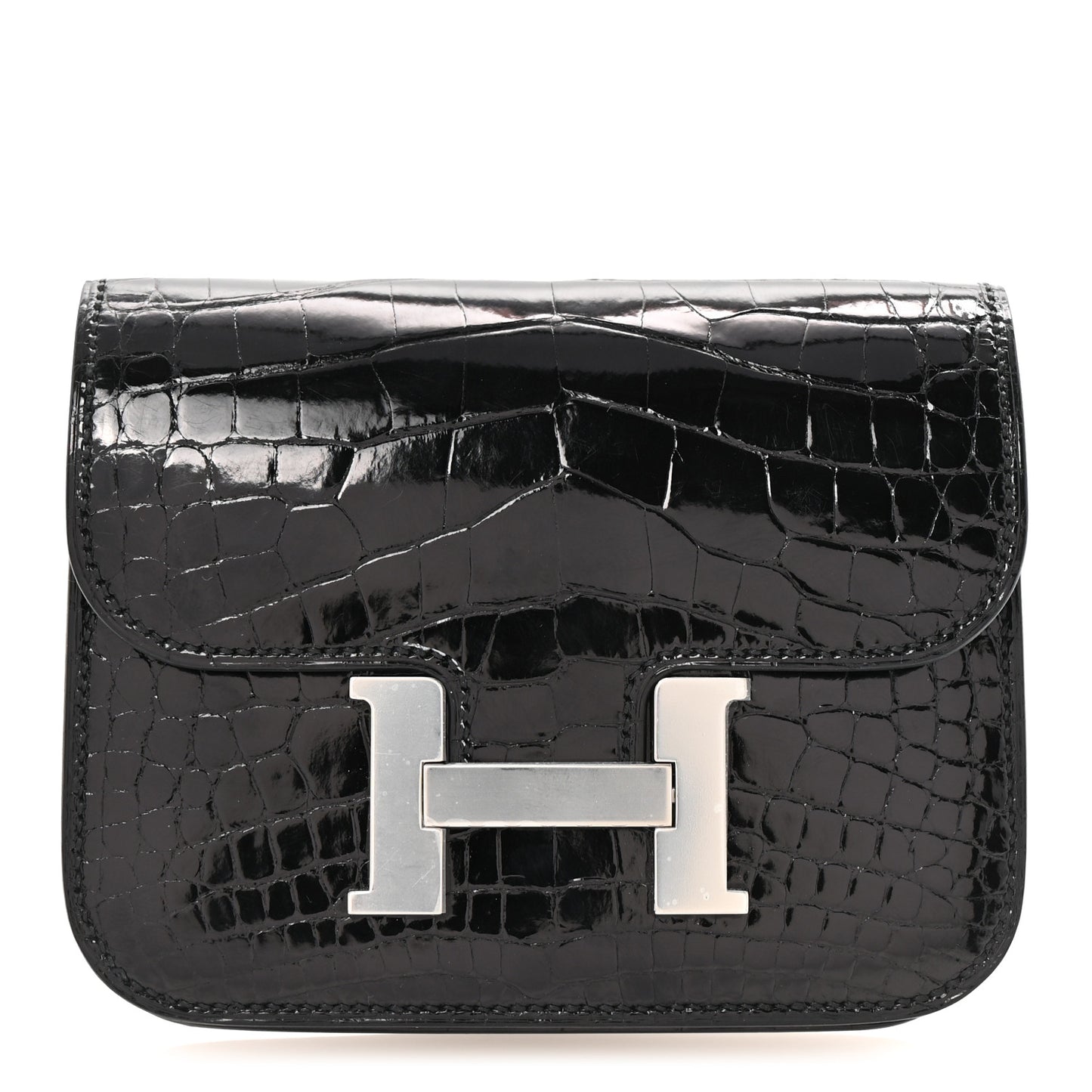 Shiny Alligator Constance Slim Wallet Black