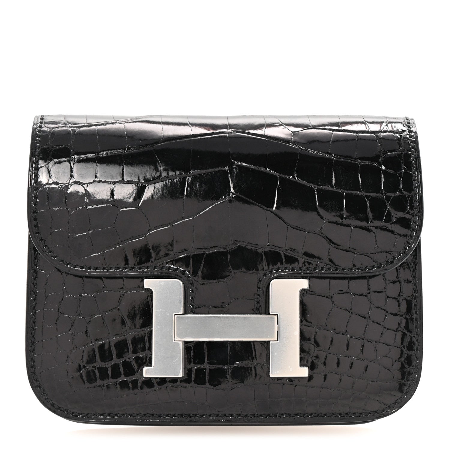Hermes Shiny Alligator Constance Slim Wallet Black 1 of 8