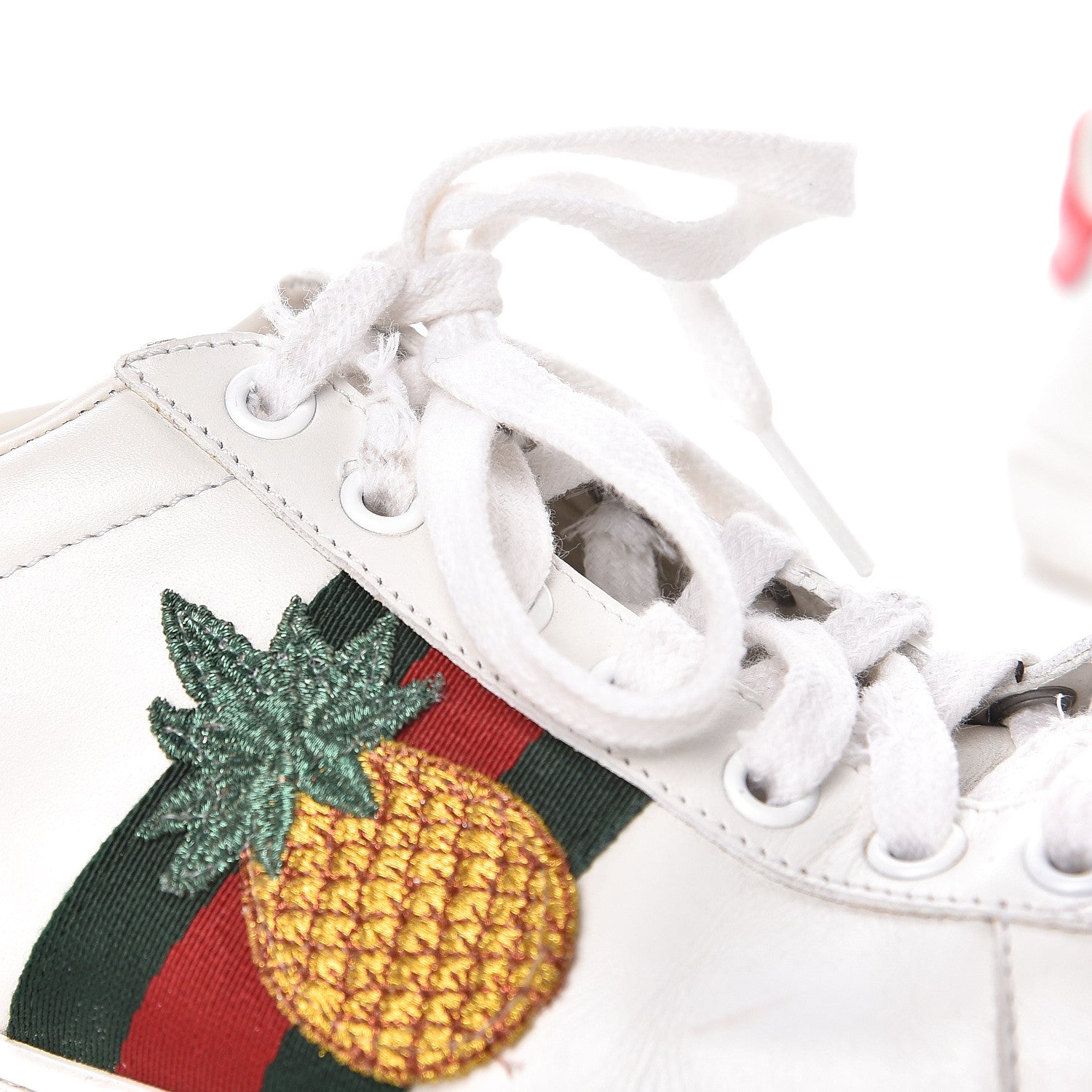 Gucci Calfskin Ayers Web Pineapple Ladybug Embroidered Womens Ace Sneakers 37 White 13 of 16