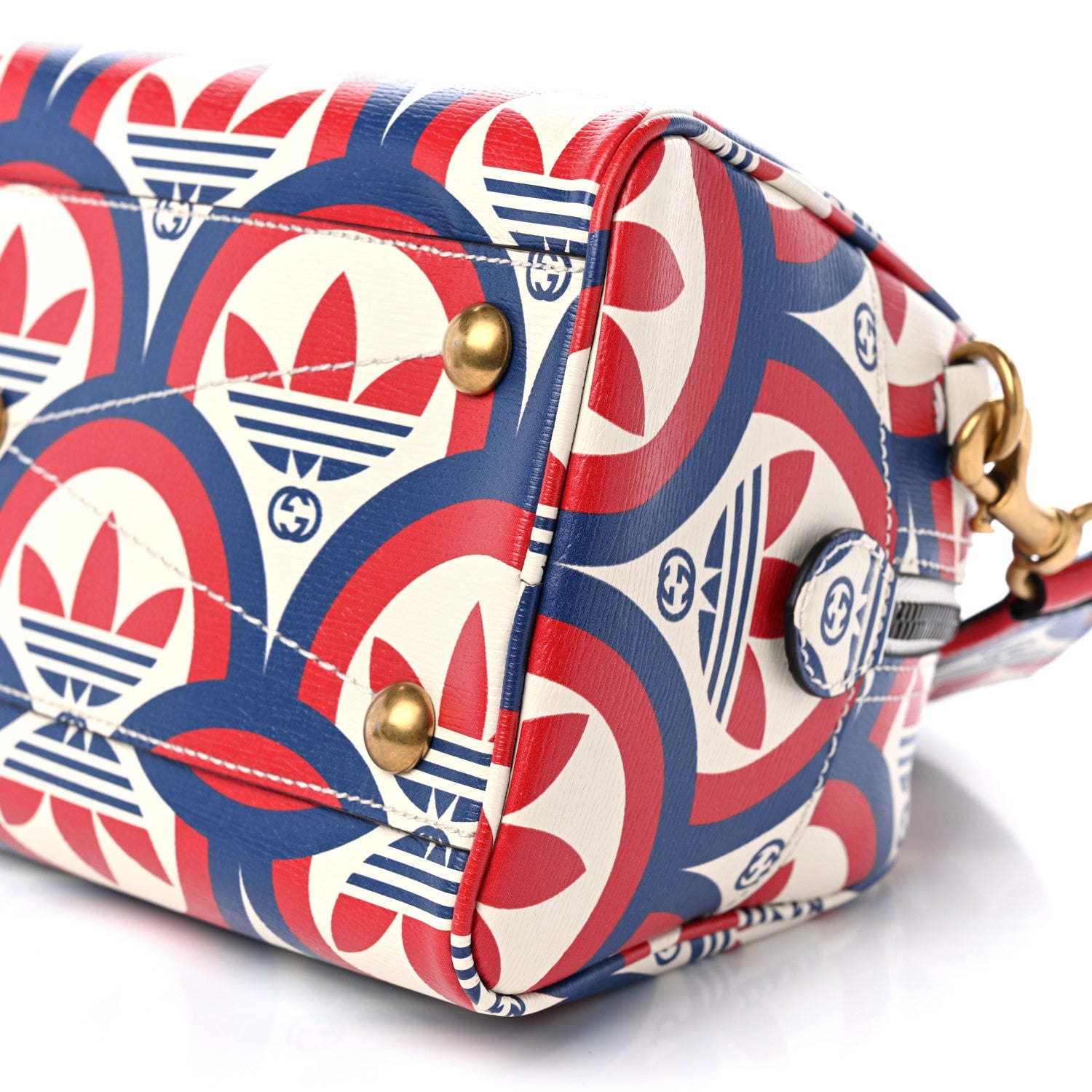 Gucci X ADIDAS Shangai Calfskin Web Trefoil Interlocking G Mini Duffle Bag Red White Blue 10 of 11