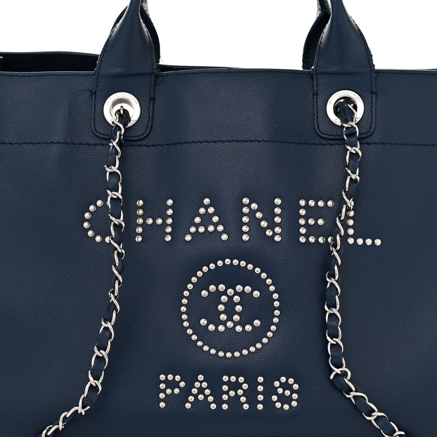 Caviar Large Studded Deauville Tote Navy