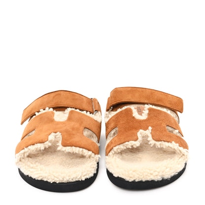 Hermes Suede Goatskin Woolskin Womens Chypre Sandals 40.5 Naturel Ecru 3 of 9
