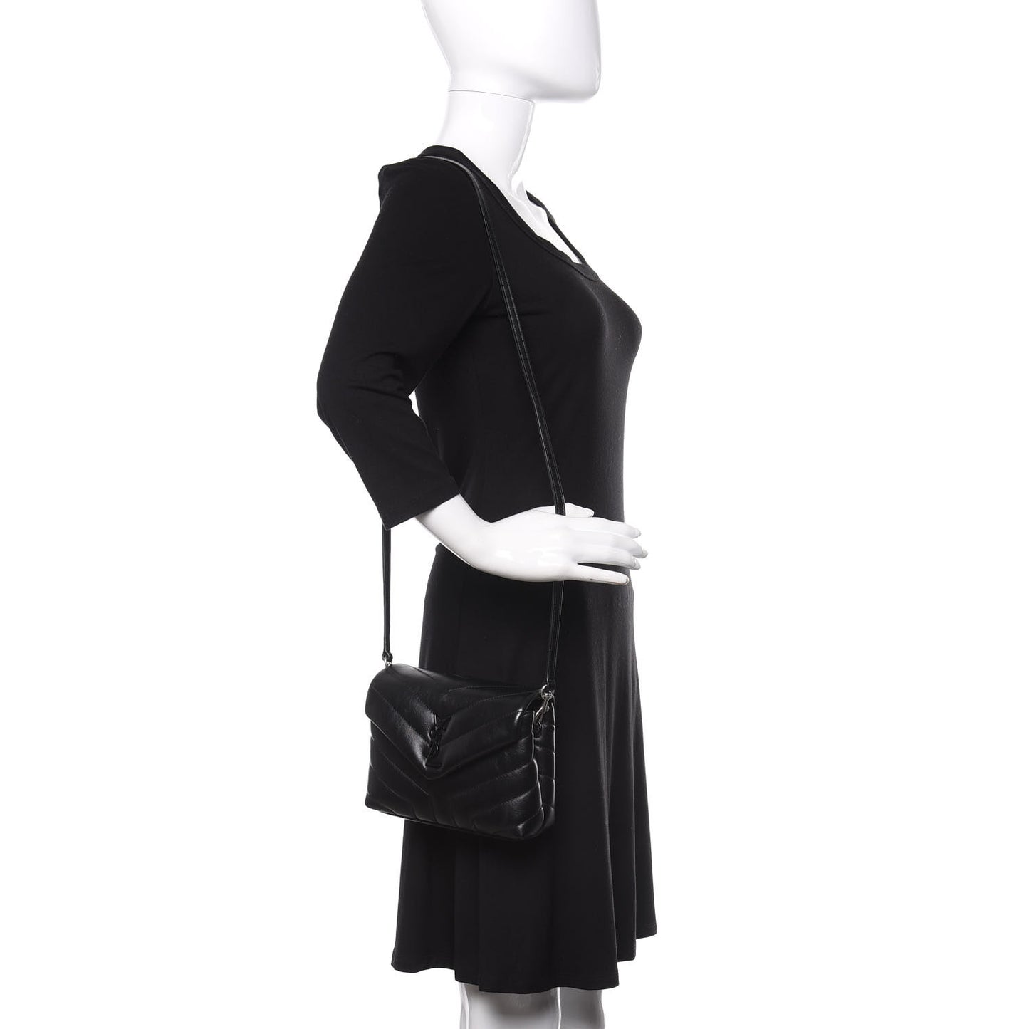 Calfskin Y Quilted Monogram Toy Loulou Crossbody Bag Black