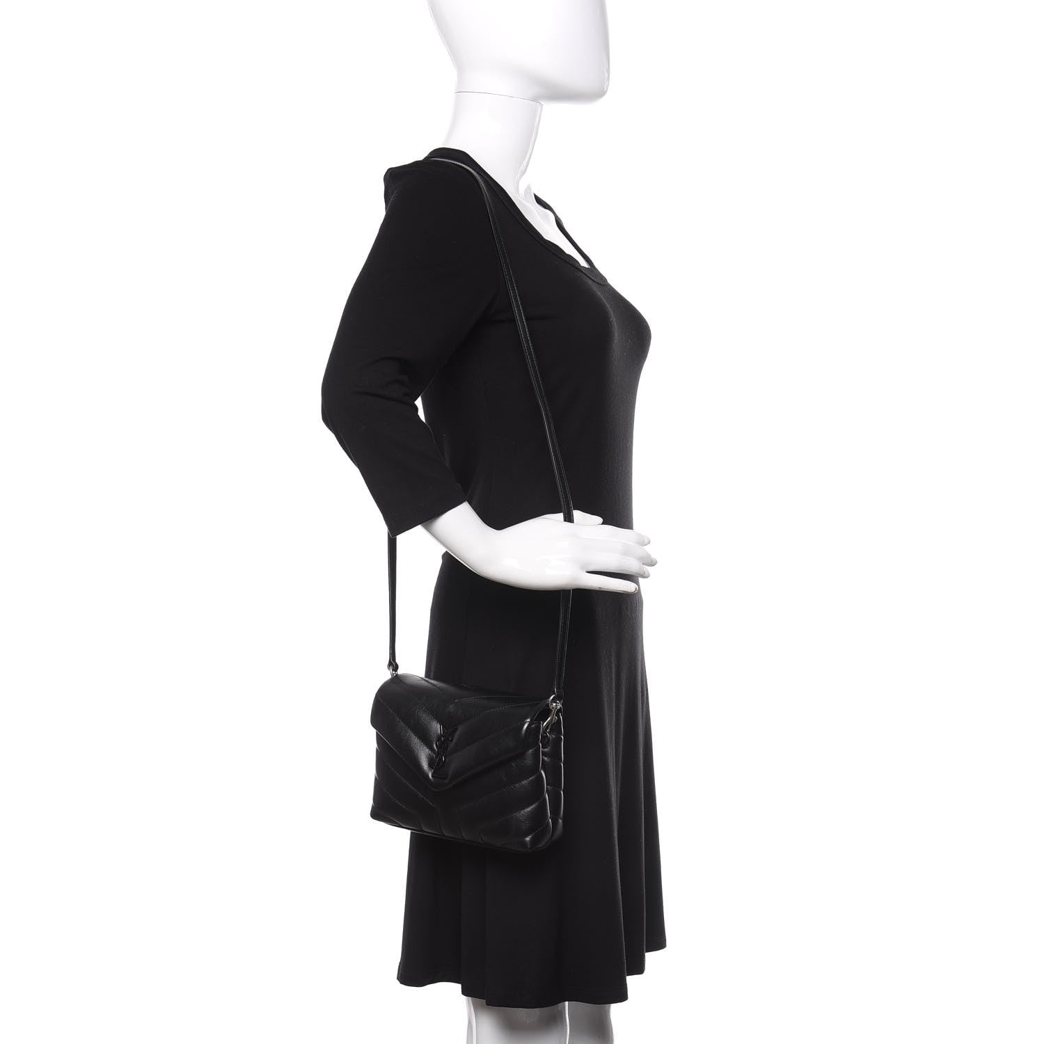 Saint Laurent Calfskin Y Quilted Monogram Toy Loulou Crossbody Bag Black 2 of 11