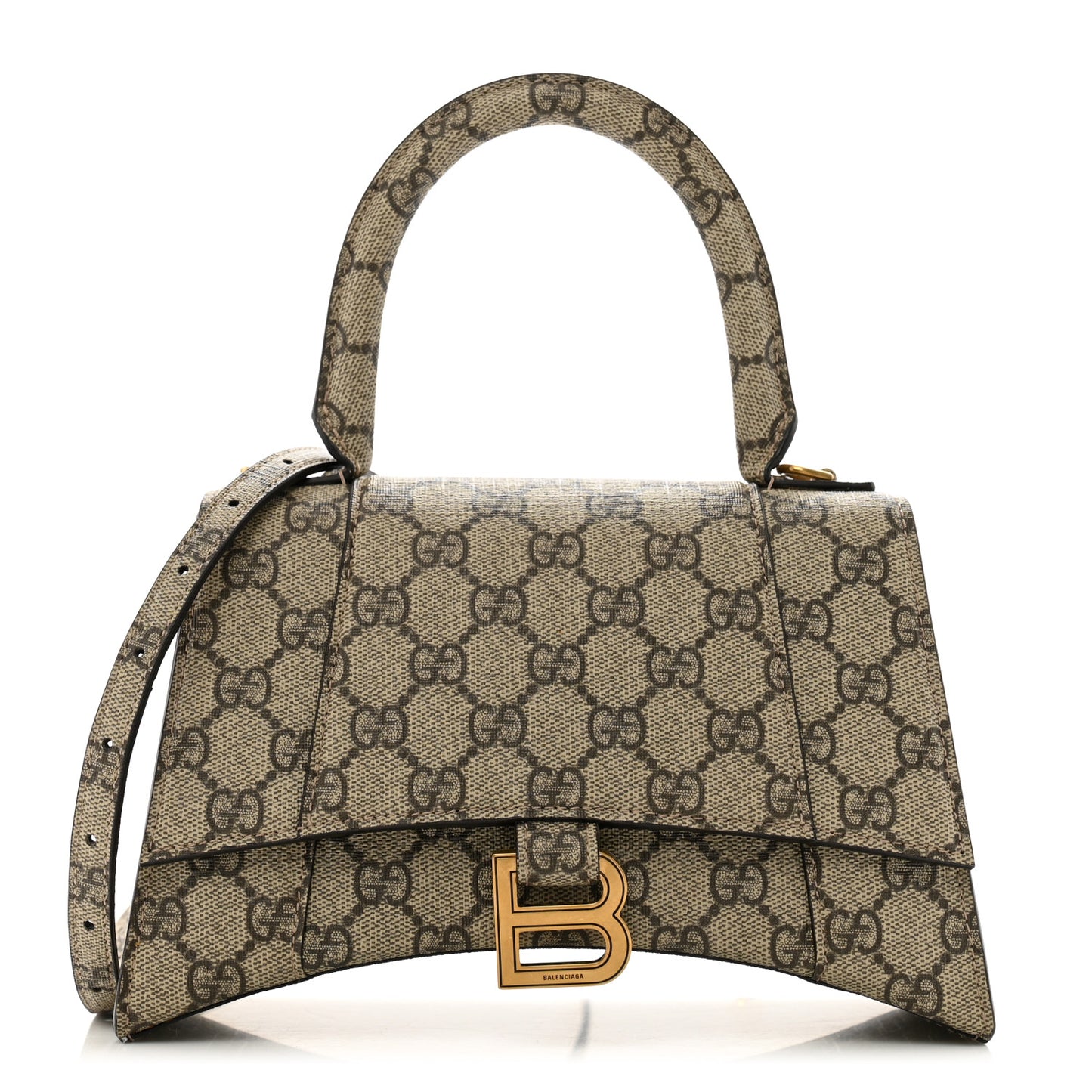 X GUCCI GG Supreme Monogram Small Hourglass Top Handle Bag Beige Ebony