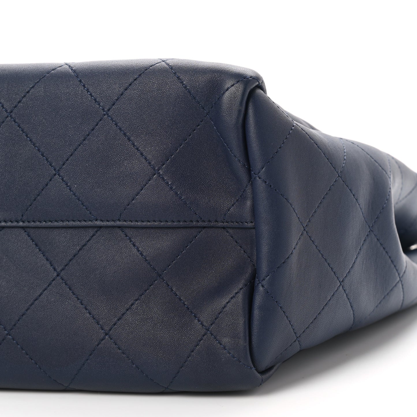 Calfskin Stitched Large Shopping Tote Dark Navy
