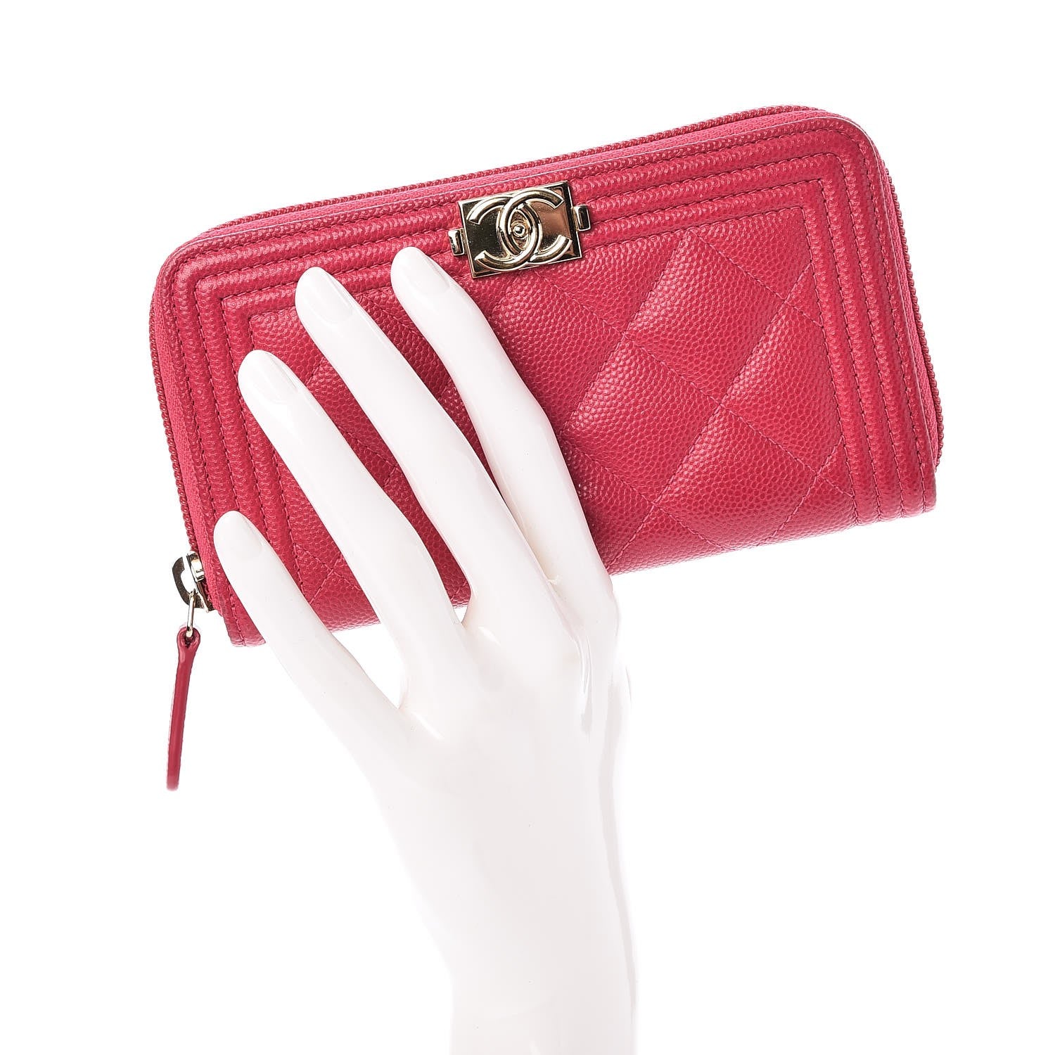 Chanel Caviar Quilted Small Boy Zip Around Wallet Fuchsia 2 of 8