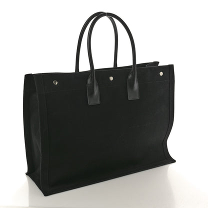 Saint Laurent Linen Calfskin Rive Gauche Tote Black 3 of 9