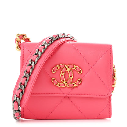 Chanel Lambskin Quilted Chanel 19 Flap Coin Purse With Chain Dark Pink 1 of 12