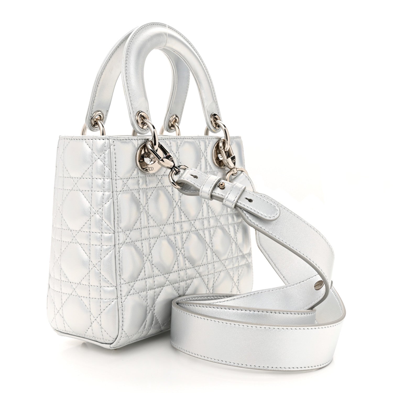 Christian Dior Metallic Lambskin Cannage Small My ABCDior Lady Dior Silver 3 of 12