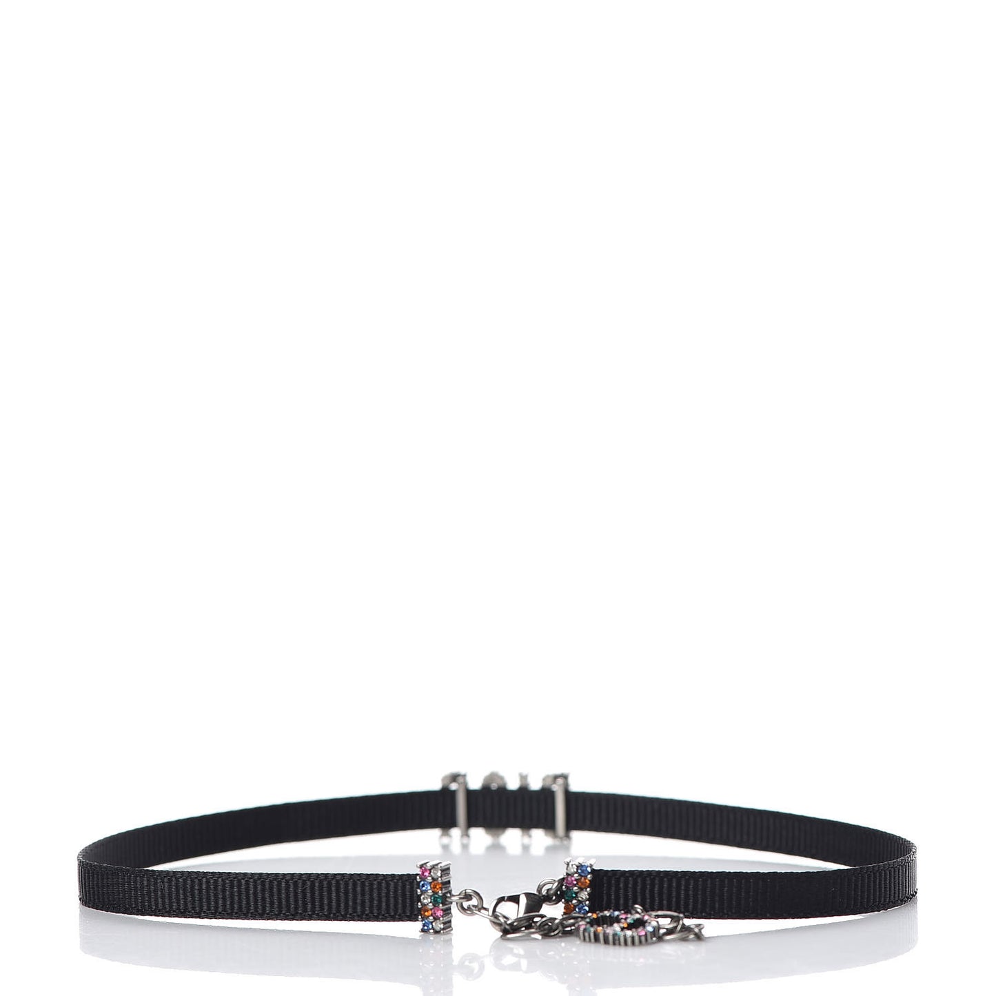 Grosgrain Ribbon Crystal Dior Logo Choker Necklace Multicolor