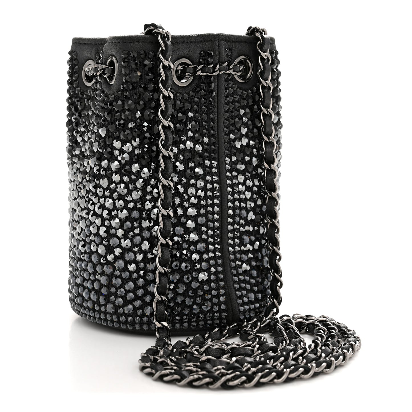 Strass Lambskin Mini Bucket Bag Black
