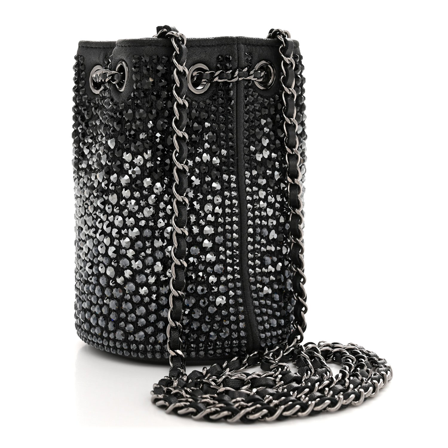Chanel Strass Lambskin Mini Bucket Bag Black 3 of 11