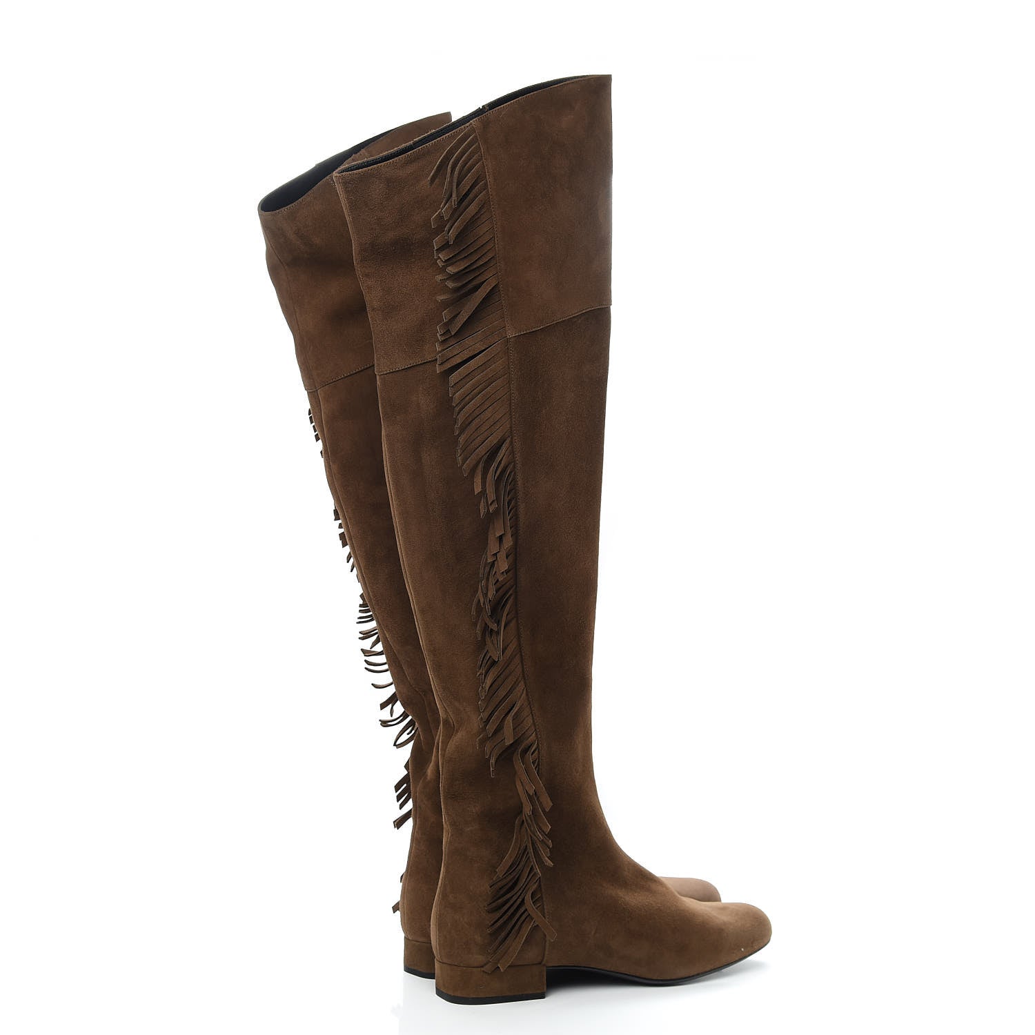 Saint Laurent Suede Goatskin BB 20 Over The Knee Fringed Boots 38.5 Coffee Brown 4 of 7