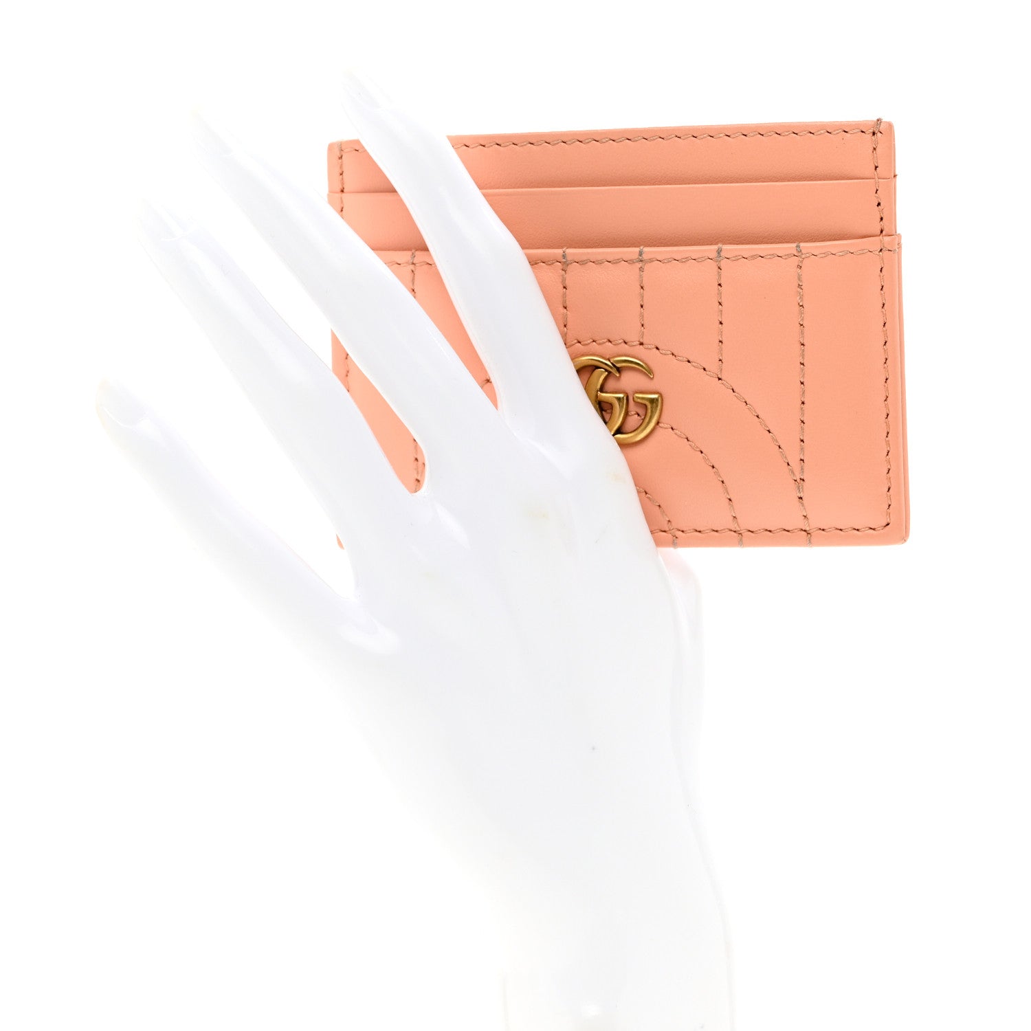 Gucci Calfskin Vertical Ring Matelasse GG Marmont Card Holder Peachy Chic 2 of 7