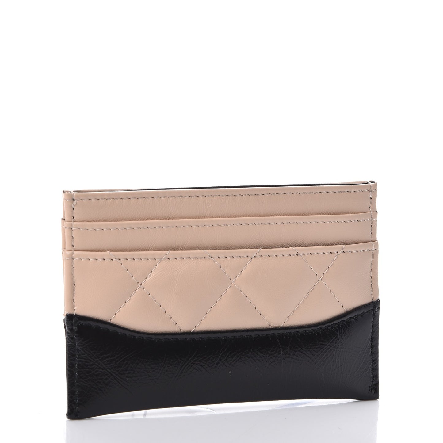 Aged Calfskin Quilted Gabrielle Card Holder Wallet Beige Black