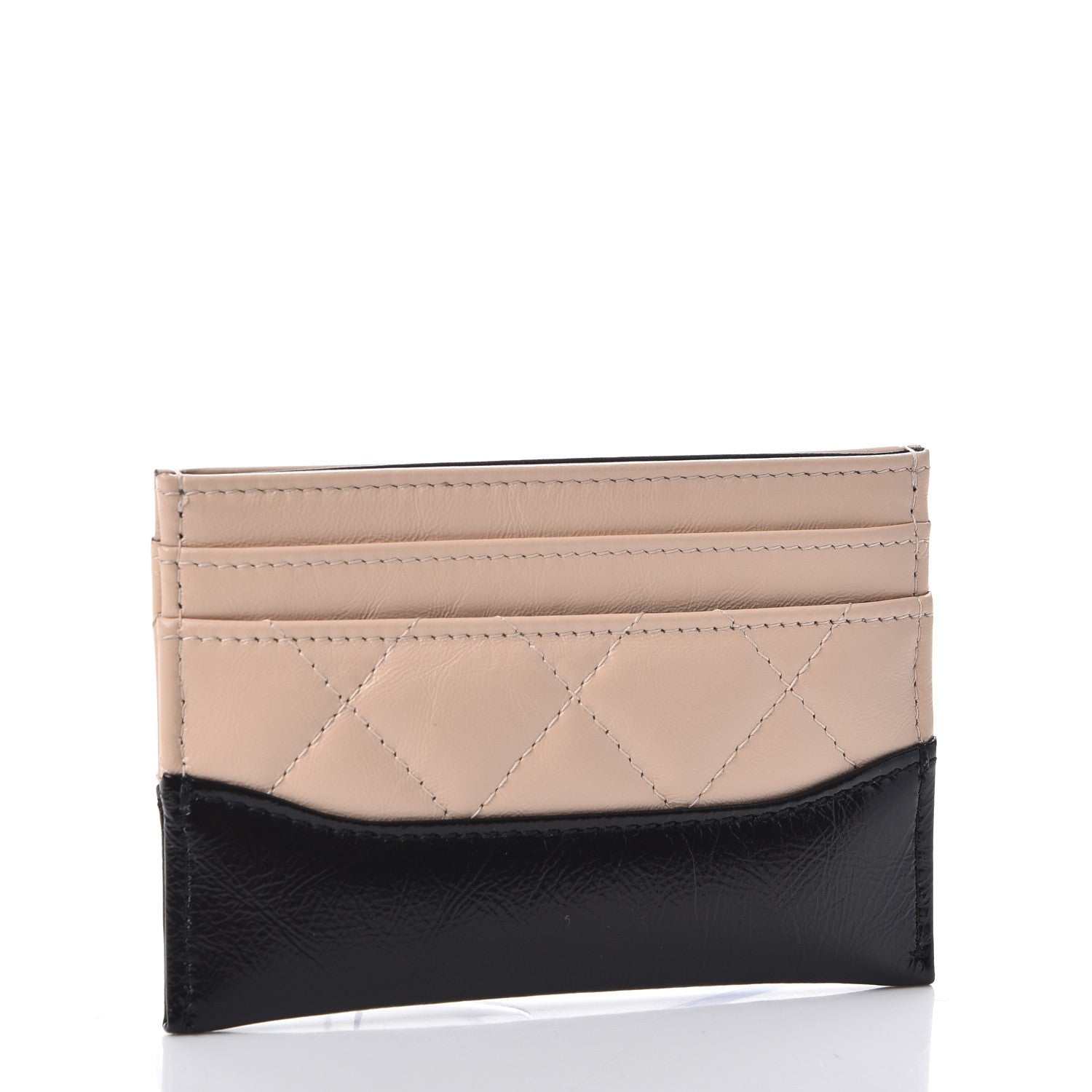 Chanel Aged Calfskin Quilted Gabrielle Card Holder Wallet Beige Black 3 of 9